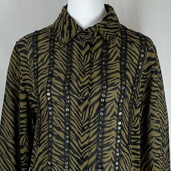 Usindo Sheer Sequined Animal Print Boho Artist Shirt Dress Vintage Size S - Picture 3 of 13